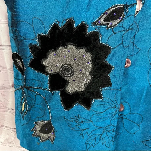 Vintage NYPL blazer jacket applique and embroidered floral design sz small - Picture 3 of 8